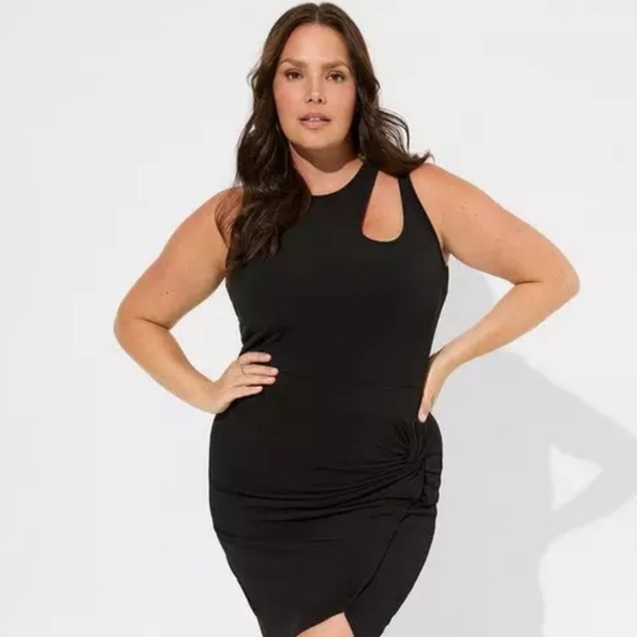 torrid Tops - Torrid Black Asymmetrical Cutout Tank 3X Plus High Neck Sleeveless Minimalist